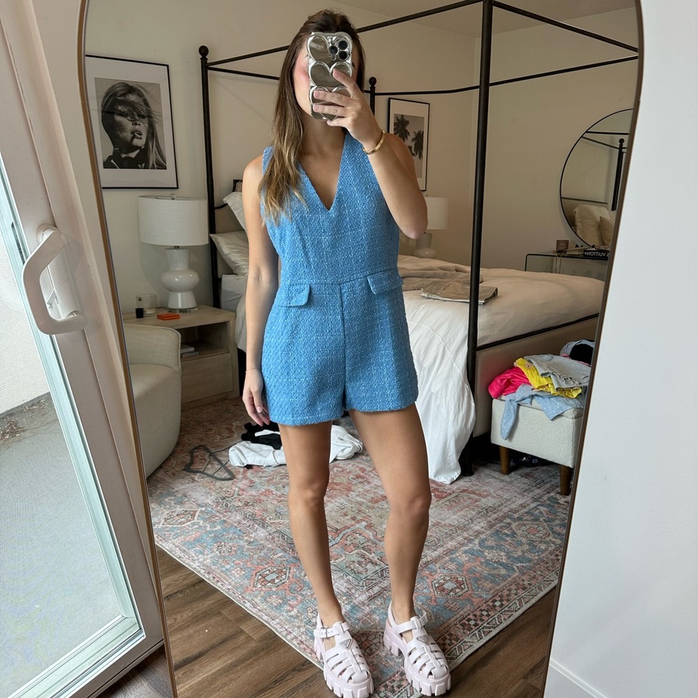 Blue Tweed Romper